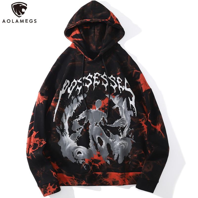 Men's oversized hoodie featuring a vibrant watercolor tie dye print in blue and red, perfect for autumn and winter streetwear.