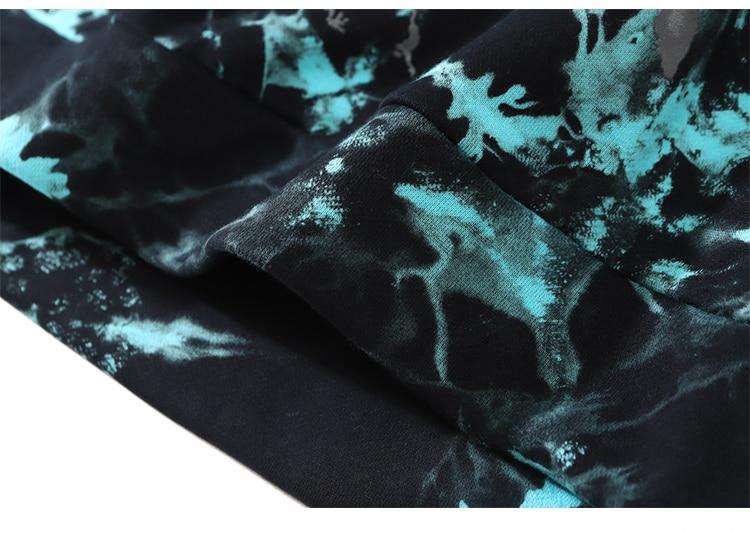 Men's oversized hoodie featuring a vibrant watercolor tie dye print in blue and red, perfect for autumn and winter streetwear.