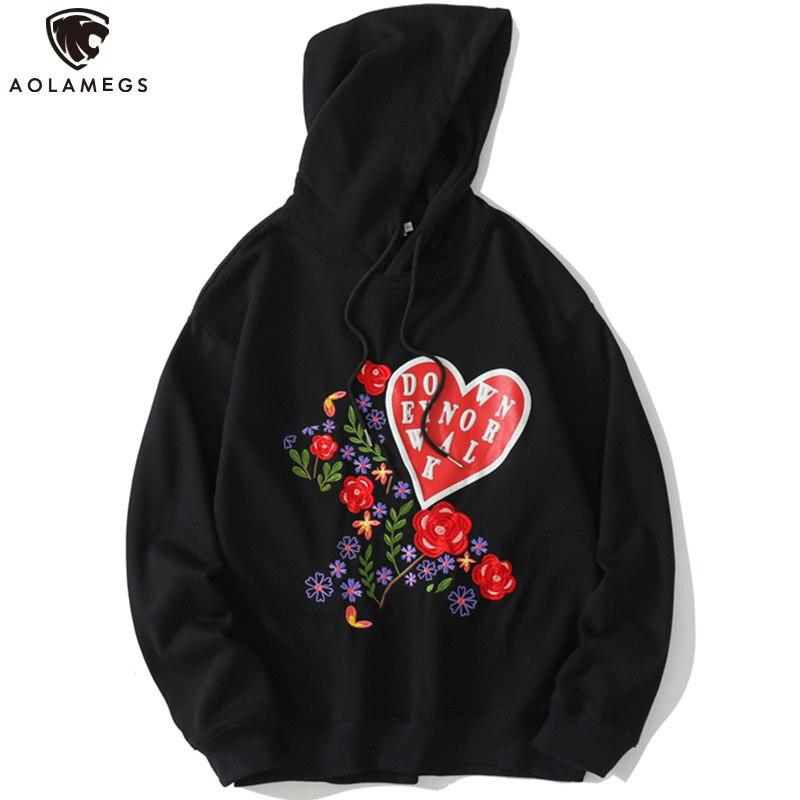 Men's hoodie featuring rose flower heart-shaped embroidery, cozy oversized fit, available in black, white, and pink.