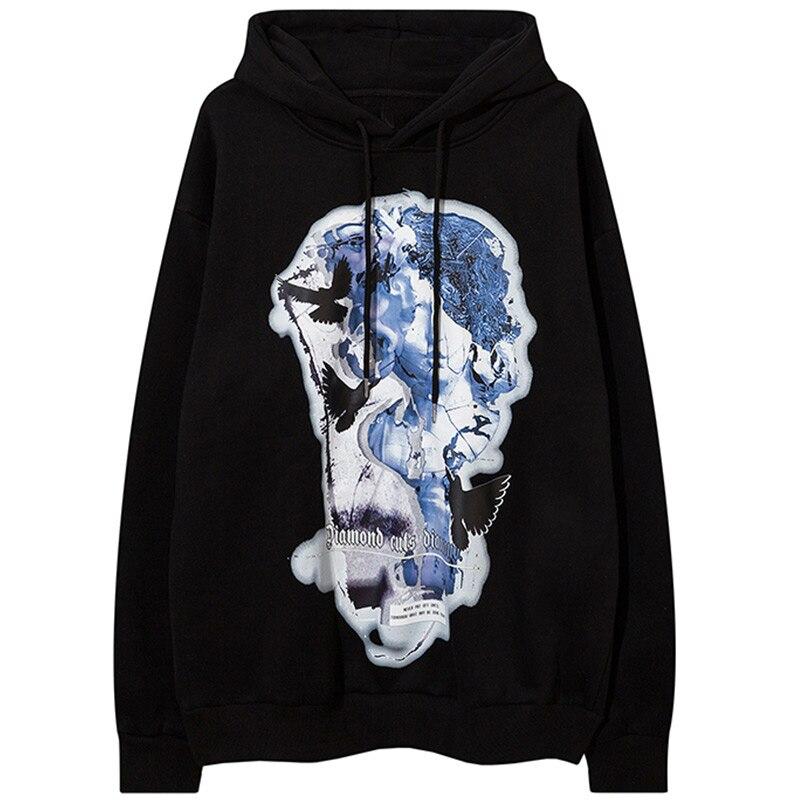 Men's hoodie featuring Harajuku letter design in black and white fleece, perfect for casual streetwear.