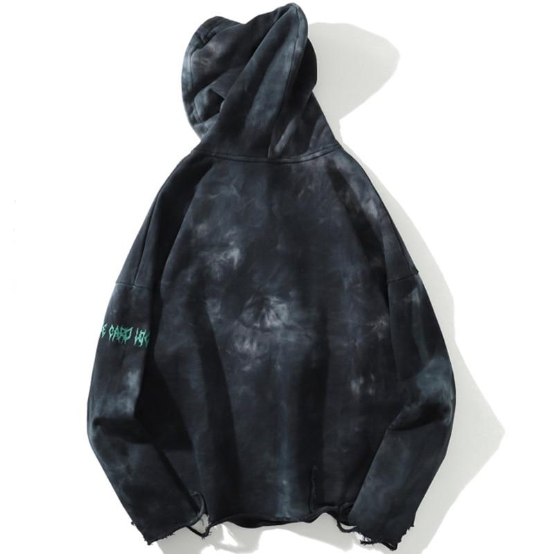 Men's tie-dye punk graphic hoodie with ripped details, perfect for autumn streetwear.