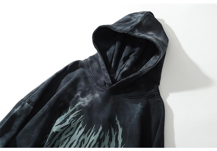 Men's tie-dye punk graphic hoodie with ripped details, perfect for autumn streetwear.