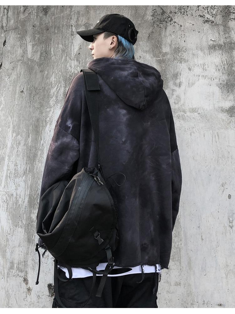 Men's tie-dye punk graphic hoodie with ripped details, perfect for autumn streetwear.