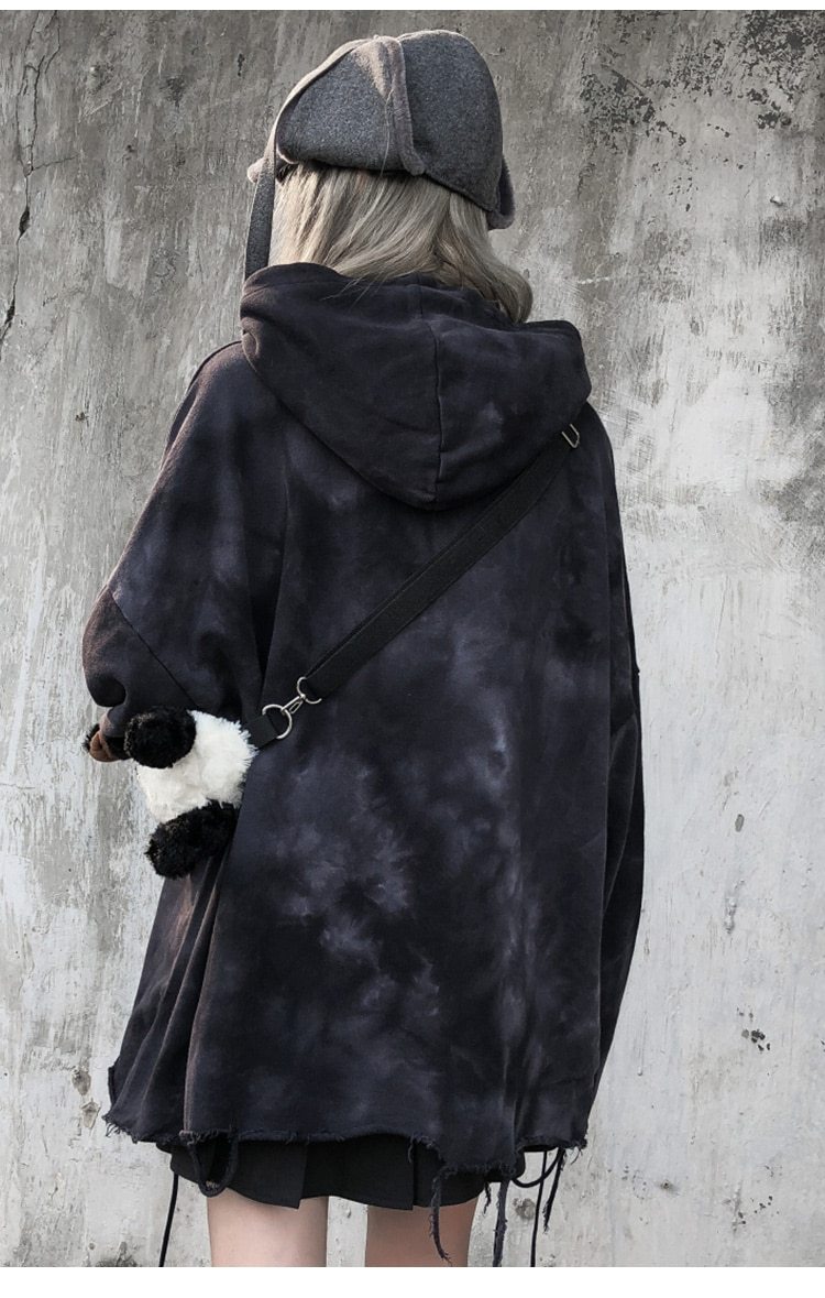 Men's tie-dye punk graphic hoodie with ripped details, perfect for autumn streetwear.