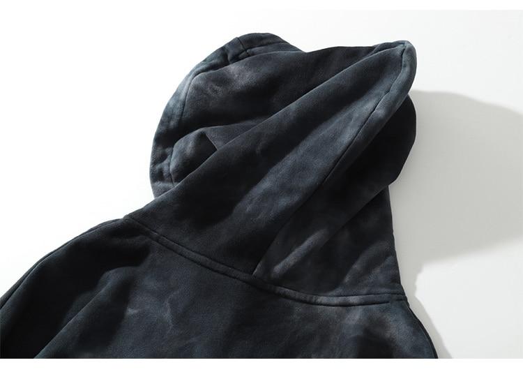 Men's tie-dye punk graphic hoodie with ripped details, perfect for autumn streetwear.