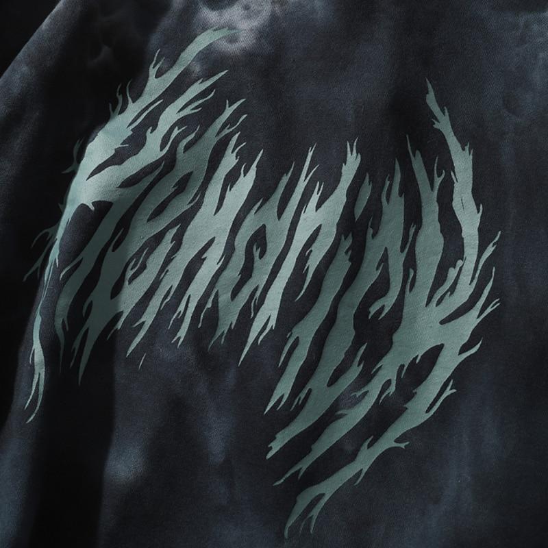 Men's tie-dye punk graphic hoodie with ripped details, perfect for autumn streetwear.