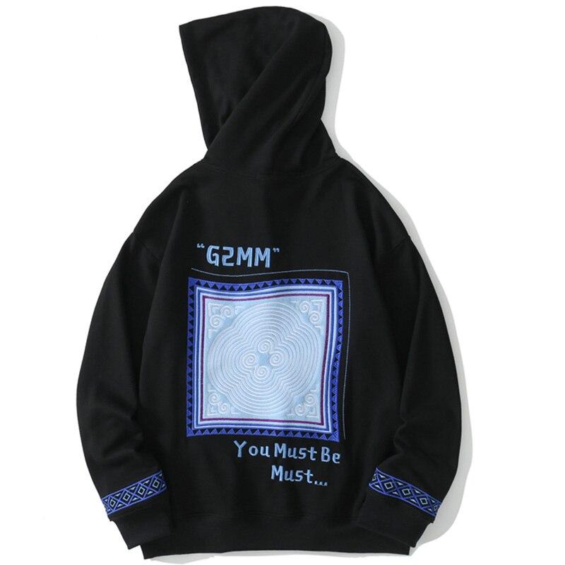 Men's vintage graphic letter embroidery hoodie in black and white, showcasing a stylish pullover design perfect for autumn and winter.