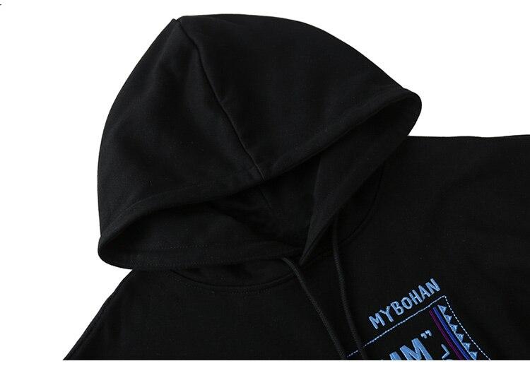 Men's vintage graphic letter embroidery hoodie in black and white, showcasing a stylish pullover design perfect for autumn and winter.