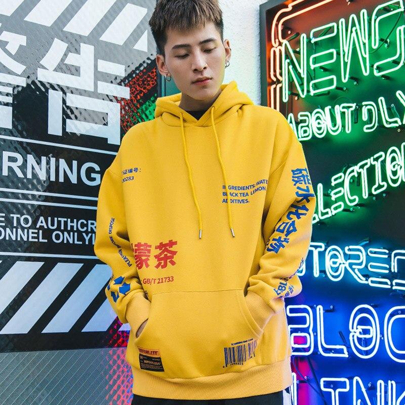 Men's thick pullover sweatshirt featuring a vibrant Chinese print design, perfect for autumn streetwear.