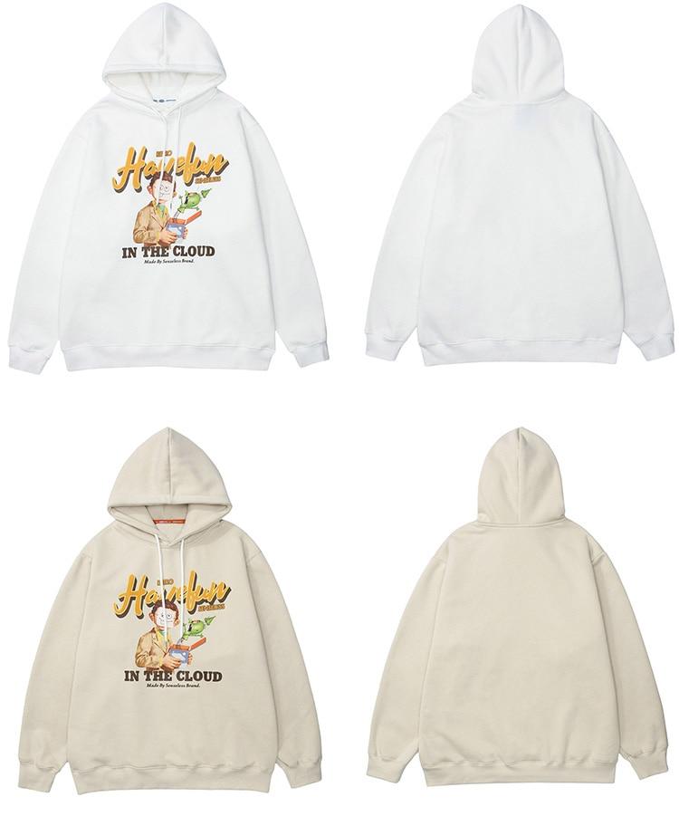 Men's funny boy punk letter fleece hoodie in apricot color, featuring a hood and full sleeves, perfect for casual streetwear.