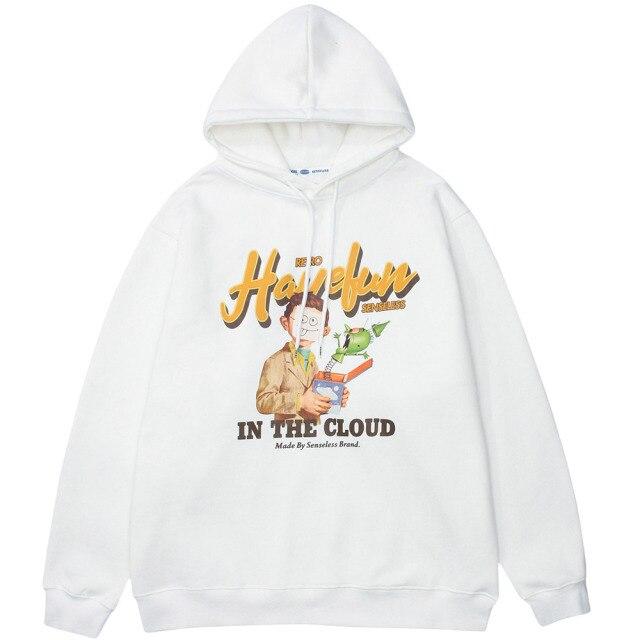 Men's funny boy punk letter fleece hoodie in apricot color, featuring a hood and full sleeves, perfect for casual streetwear.