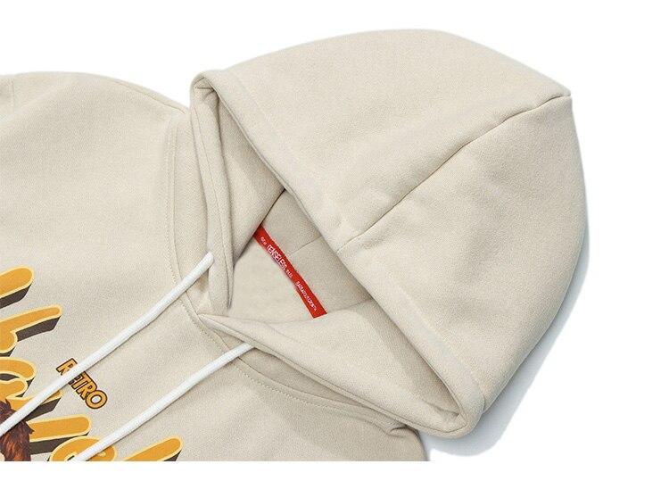 Men's funny boy punk letter fleece hoodie in apricot color, featuring a hood and full sleeves, perfect for casual streetwear.