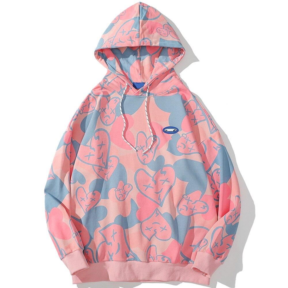 Men's hoodie featuring heart-shaped graffiti design in vibrant colors, perfect for autumn and winter streetwear.