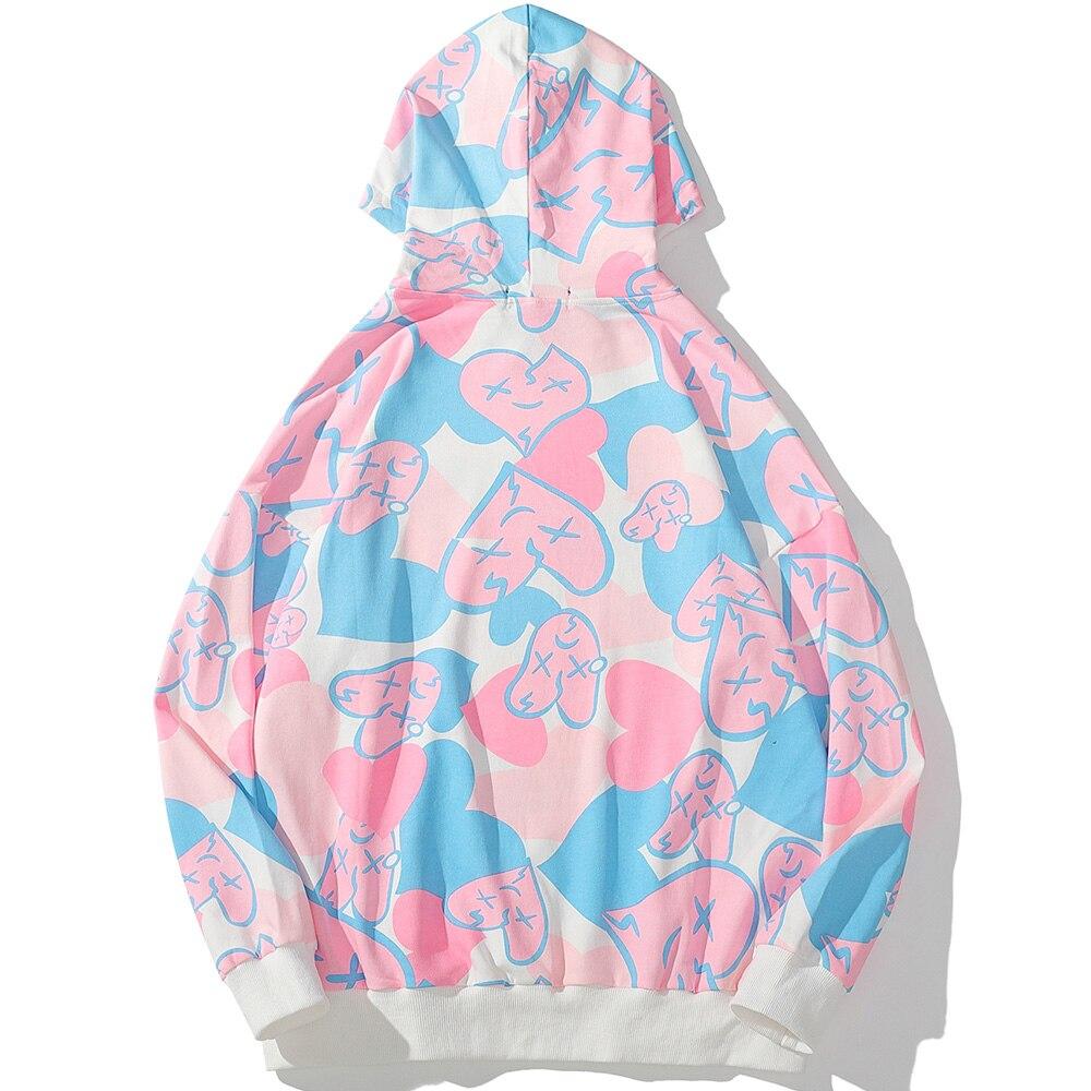 Men's hoodie featuring heart-shaped graffiti design in vibrant colors, perfect for autumn and winter streetwear.