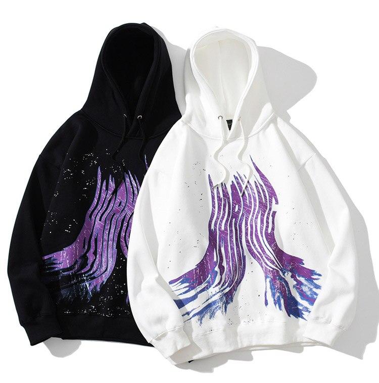 Men's hip hop hoodie featuring graffiti letter print, hooded design, and warm plus velvet lining, perfect for winter streetwear.