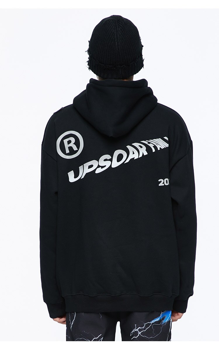 Men's hip hop hoodie featuring graffiti letter print, hooded design, and warm plus velvet lining, perfect for winter streetwear.