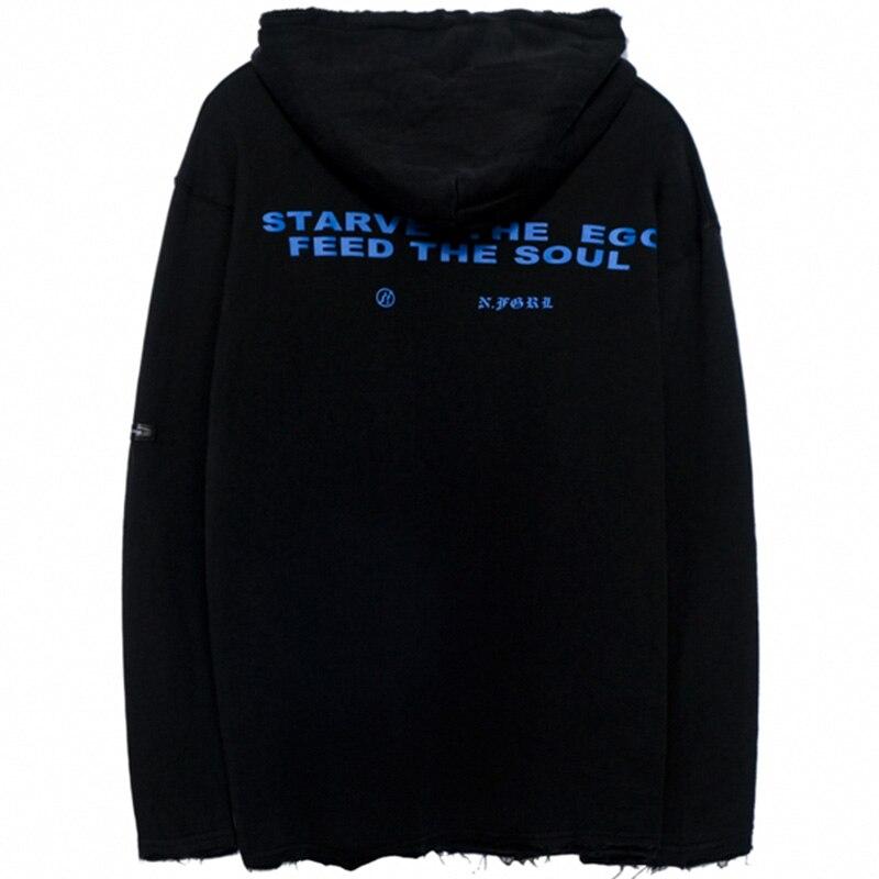 Men's horror illustration hoodie with letter print, featuring a ripped design and cozy hood, perfect for autumn and winter wear.