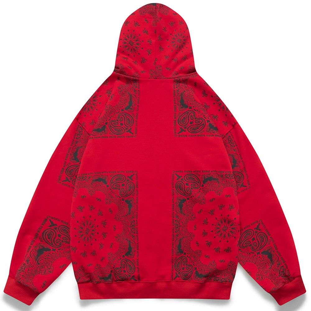 Men's vintage totems letter print zipper fleece hoodie in black and red, showcasing a stylish design suitable for casual streetwear.