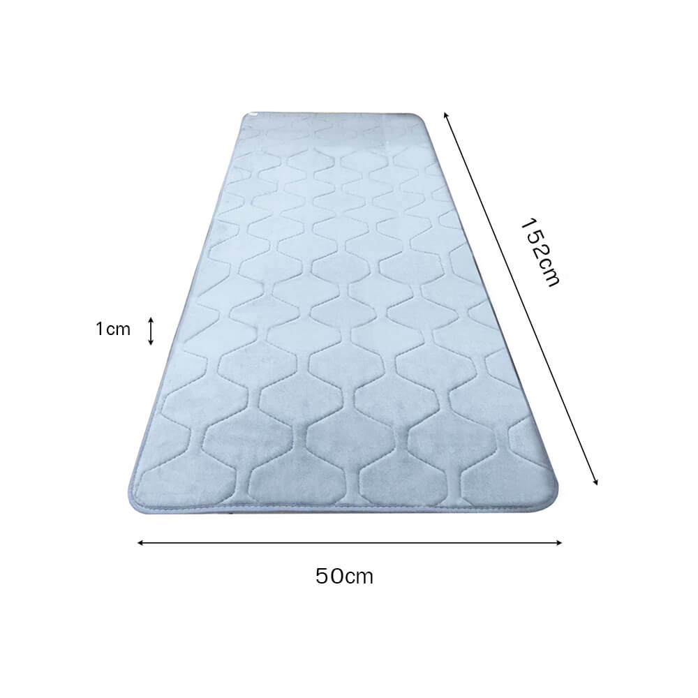 Light blue memory foam bathroom mat pad with non-slip backing, ideal for shower and floor use.