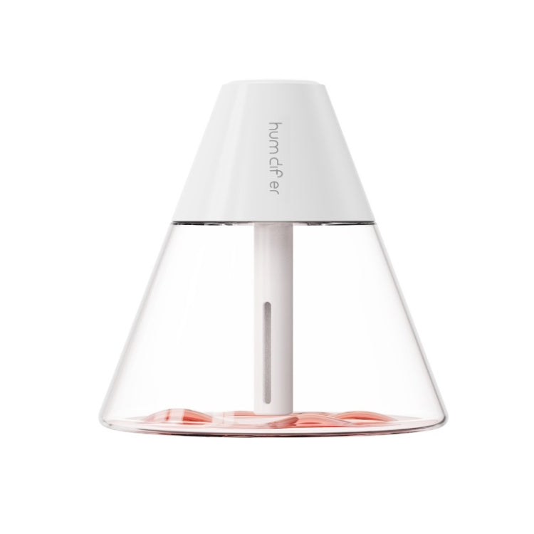 Household Desktop Mini Volcano Humidifier in white, showcasing its compact design and mist output.