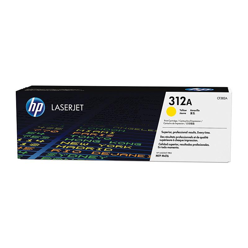HP #312A Yellow Toner CF382A cartridge, designed for high-quality printing with vibrant yellow color.