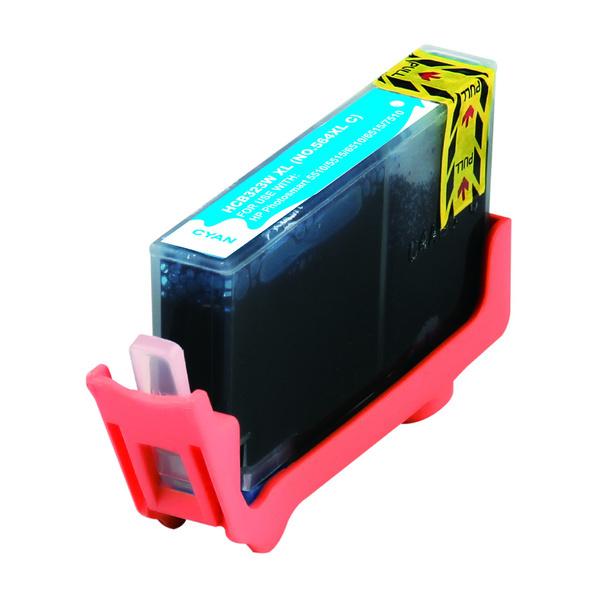 HP 564XL Cyan Compatible Inkjet Cartridge showcasing vibrant cyan color and professional design.