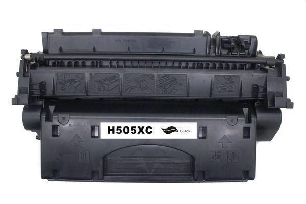 HP CE505X Black Premium Generic Toner cartridge, designed for high-quality printing with a sleek black design.