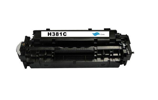 HP CF381A #312A Premium Remanufactured Cyan Toner Cartridge with vibrant cyan color for high-quality printing.