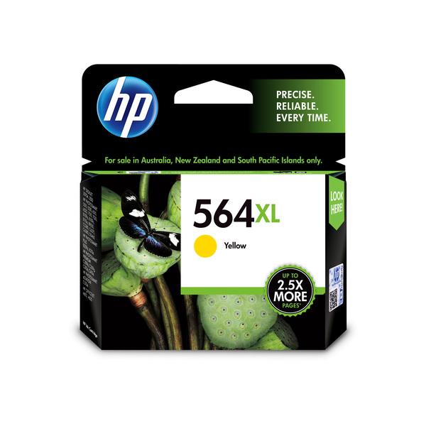 HP 564YXL Original Yellow Extra Large Ink Cartridge, showcasing its vibrant yellow color and packaging design.