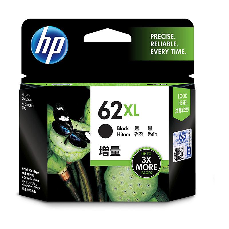 HP #62XL Black Ink cartridge, designed for high-quality printing, compatible with multiple HP printers.