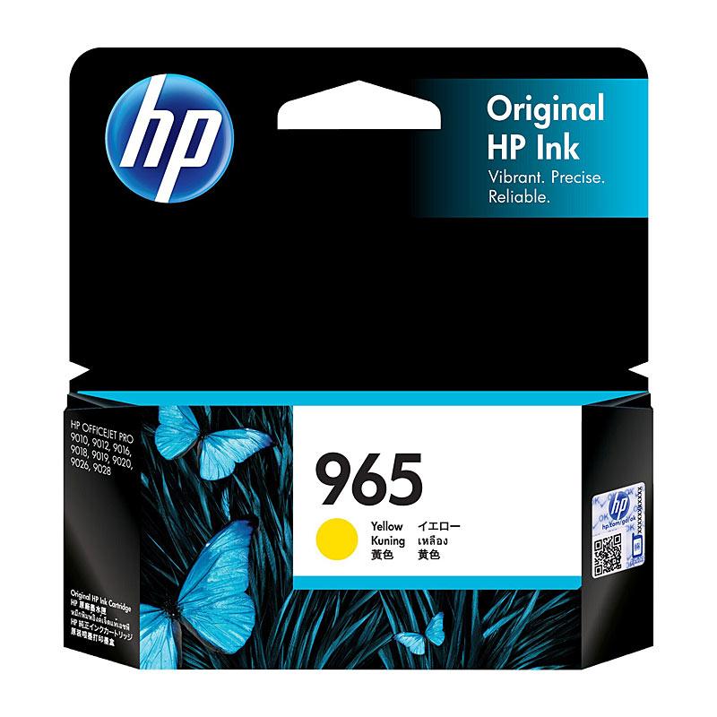 HP #965 Yellow Ink cartridge, designed for vibrant printing, compatible with various HP OfficeJet Pro printers.
