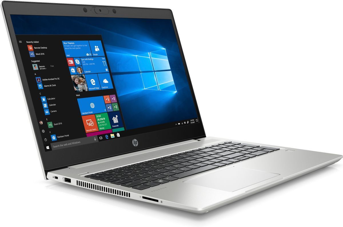 HP ProBook 450 G7 laptop with 15.6-inch FHD touchscreen, Intel i5 processor, and sleek design.