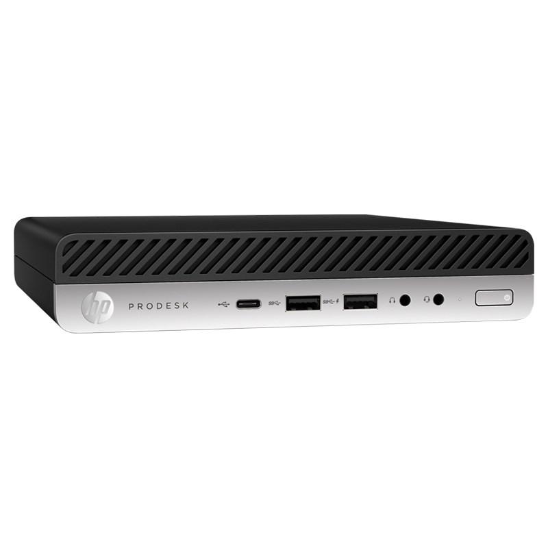 HP ProDesk 600 G5 DM desktop PC with Intel i5 processor, 8GB RAM, and 256GB SSD in a compact mini form factor.