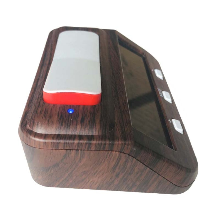 HQT101w Plastic Chess Clock with wood grain finish, featuring a large LCD display and two independent chips for chess timing.