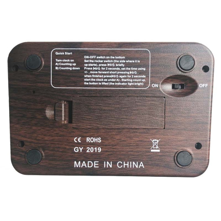 HQT101w Plastic Chess Clock with wood grain finish, featuring a large LCD display and two independent chips for chess timing.