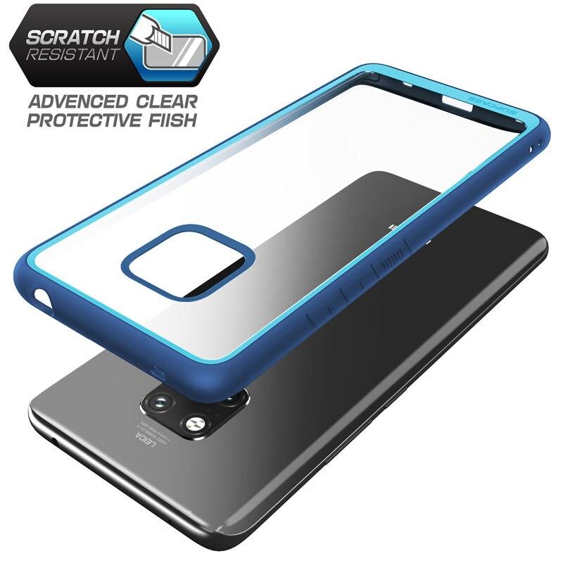 Huawei Mate 20 Pro Case in black and blue, showcasing a slim design with a clear back and TPU bumper for anti-knock protection.