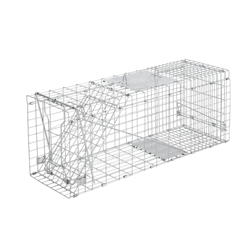Humane Animal Trap Cage made of rust-resistant galvanised iron wire, measuring 66 x 23 x 25cm, designed for safe animal capture.