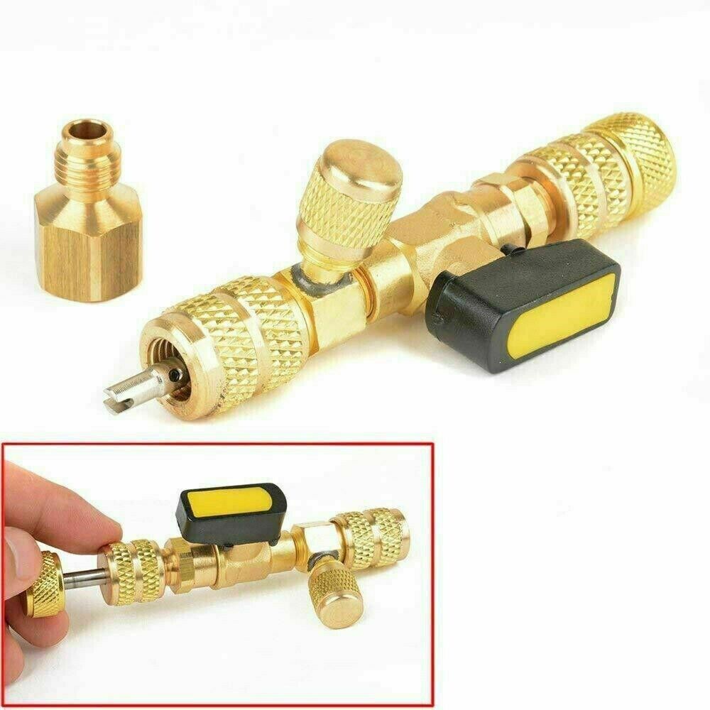 HVAC Tool AC Schrader Valve Core Remover with dual size ports for efficient valve core replacement.