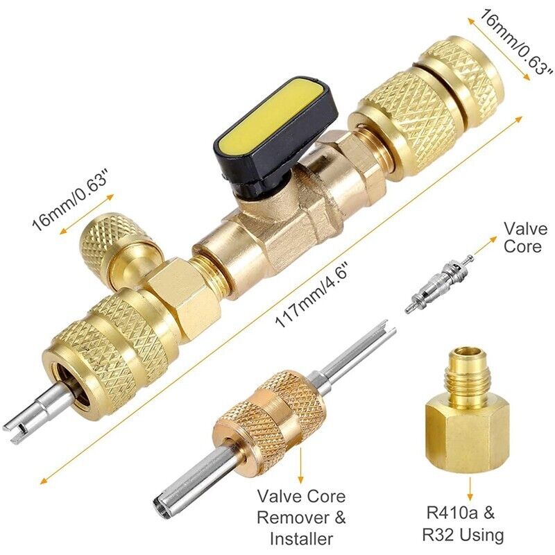 HVAC Tool AC Schrader Valve Core Remover with dual size ports for efficient valve core replacement.