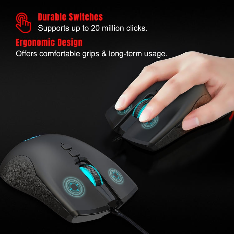 HXSJ A883 RGB Light Mechanical Gaming Mouse with 7 keys and adjustable DPI settings, showcasing its ergonomic design and colorful lighting.