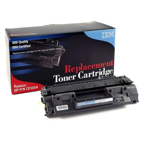 IBM Brand Replacement Toner CE505A cartridge for Laserjet printers, featuring a sleek design and high-quality printing capabilities.