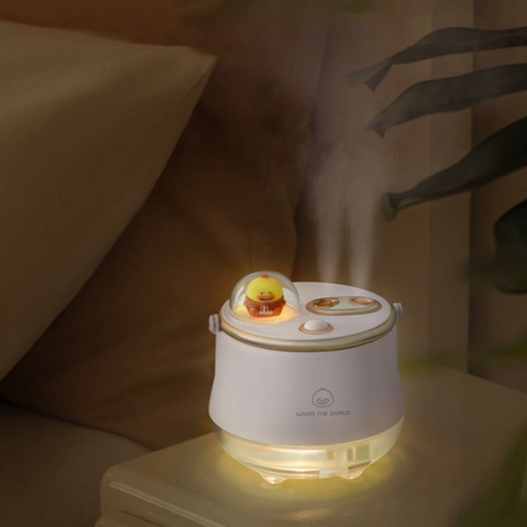 ICARER FAMILY F08 Cartoon Desktop Double Spray Humidifier with a cute design, featuring dual nozzles and a warm light.