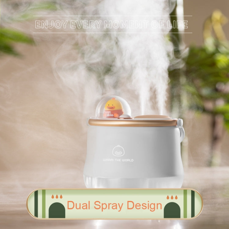 ICARER FAMILY F08 Cartoon Desktop Double Spray Humidifier with a cute design, featuring dual nozzles and a warm light.