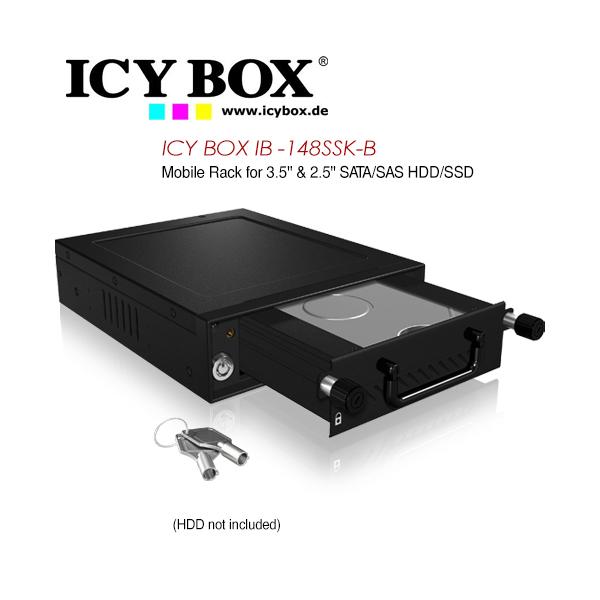 ICY BOX Mobile Rack for 3.5" & 2.5" SATA/SAS HDD and SSD, featuring a robust metal design and efficient cooling system.