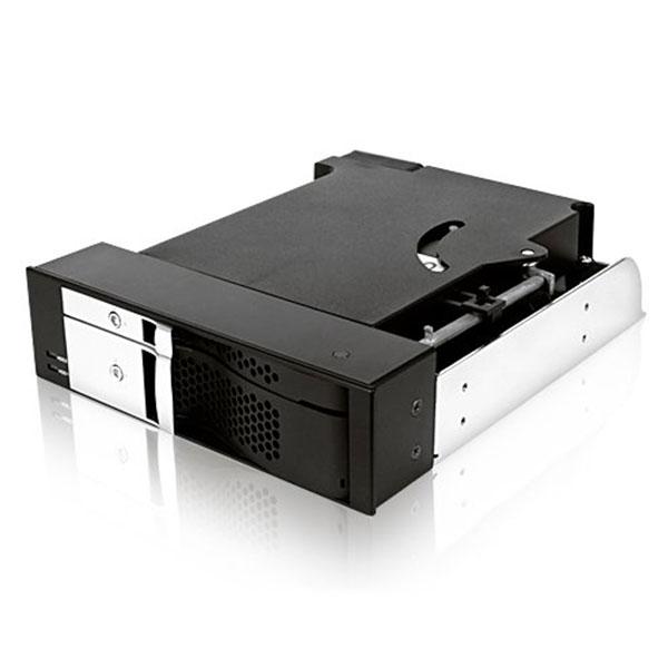 ICY BOX IB-172SK-B Trayless module for 2.5" and 3.5" SATA HDDs, showcasing its sleek design and dual HDD slots.