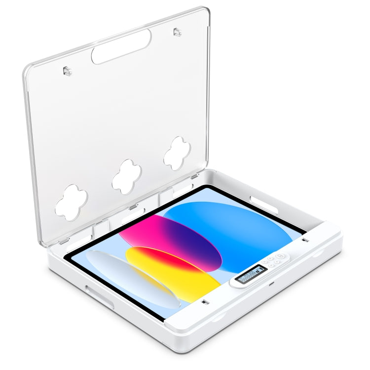 IDISKK Lock02 Smart Timer Lock Box for phones and tablets, featuring a transparent matte design and a timer function.