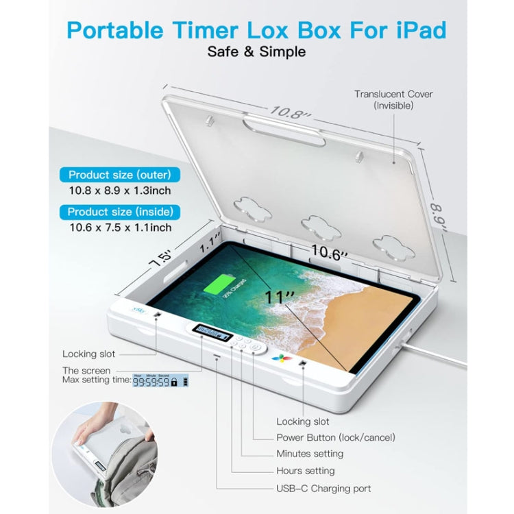 IDISKK Lock02 Smart Timer Lock Box for phones and tablets, featuring a transparent matte design and a timer function.