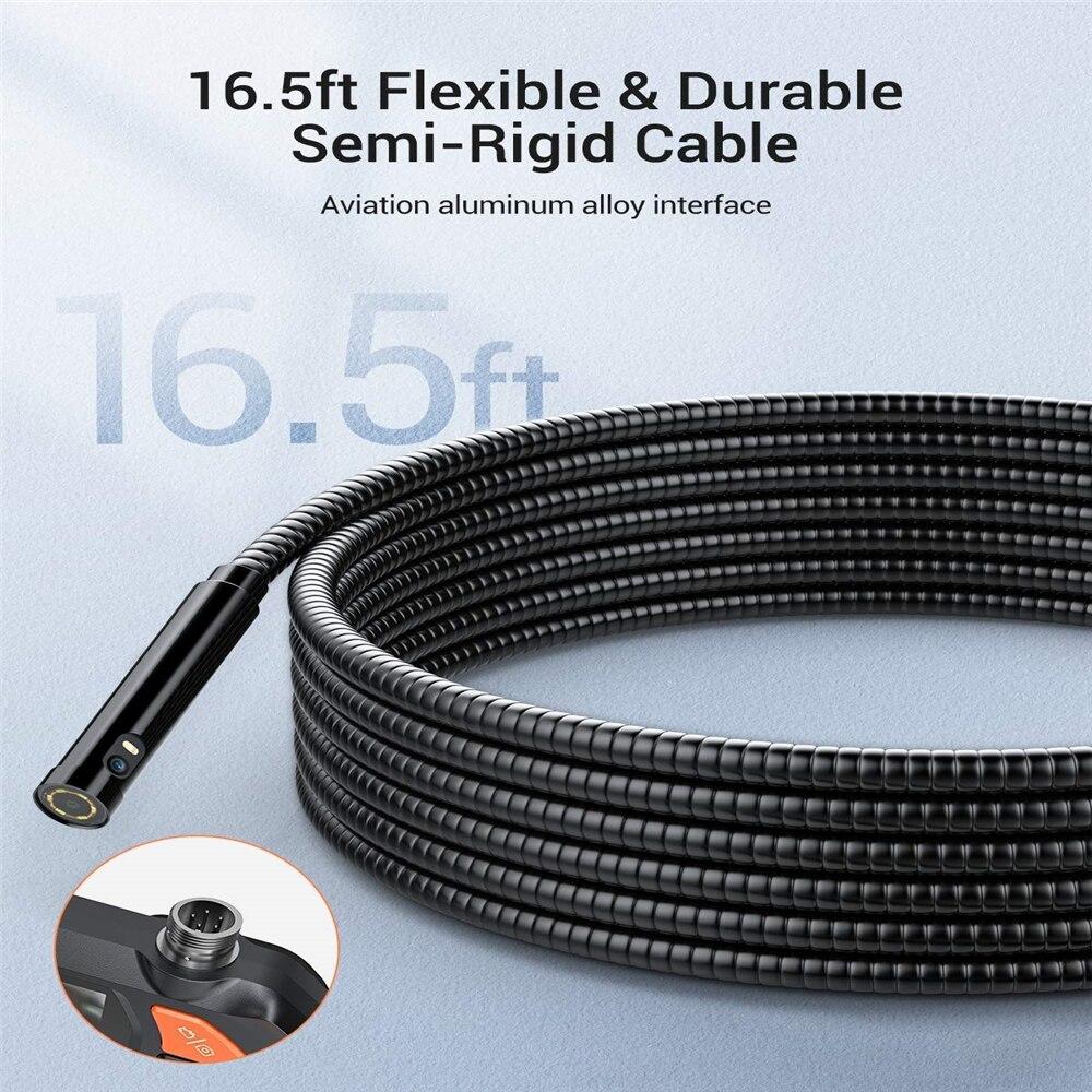 Industrial Borescope 1080P Dual Lens Endoscope with 4.3in IPS screen and adjustable LED lights, showcasing its flexible snake cable.