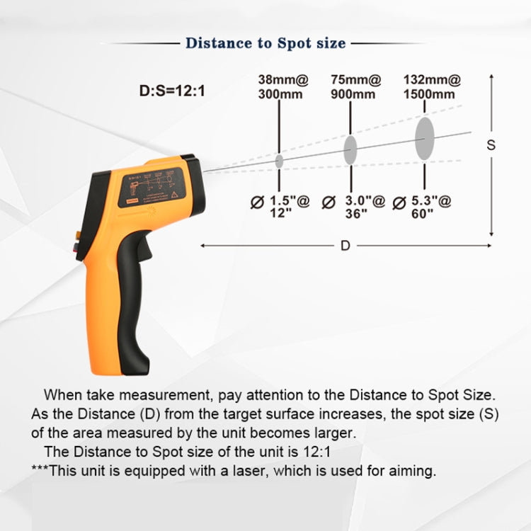 Infrared thermometer displaying temperature readings with a sleek design and ergonomic handle.
