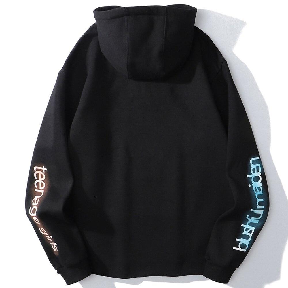 Injured Punk Comics Girl Letter Print Tearing Hoodie in black, showcasing a unique cartoon design and hooded style, perfect for streetwear fashion.